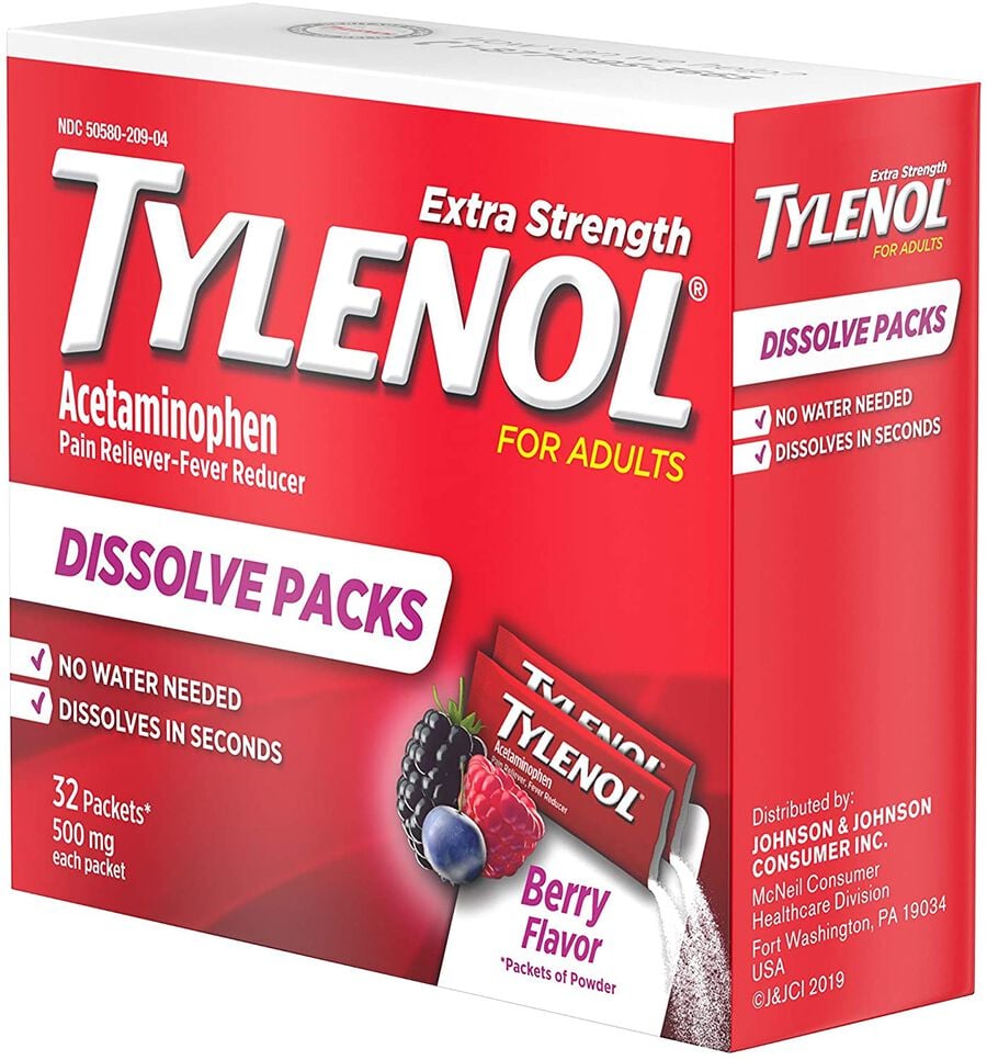 Tylenol Pain and Fever Powder Packs for Adults, Berry Flavor, 32 ct.